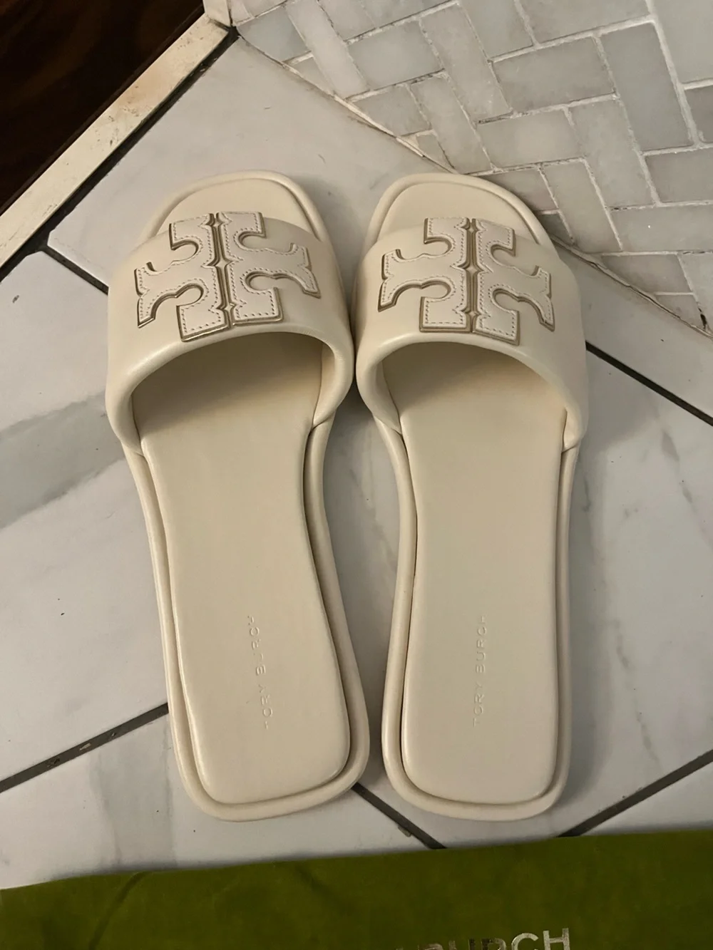 Tory Burch Ivory Logo Slide Sandals - Picture 4 of 9